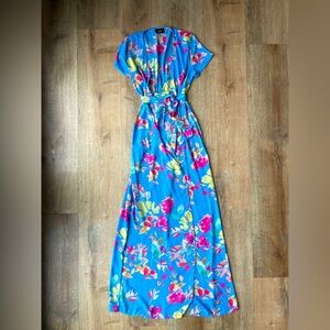 VICI Blue Floral Wrap Maxi Dress Size Small Summer Vacation Wedding Guest Boho